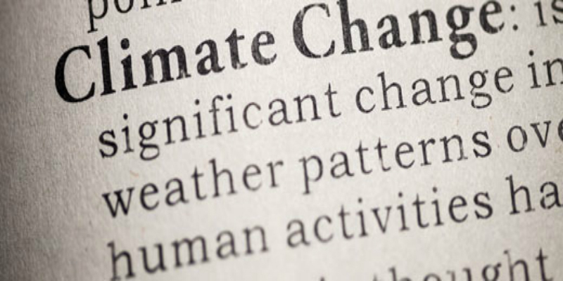 An image of text in a dictionary with the spelling and explanation of the definition of 'climate change'.