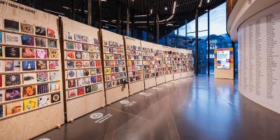 Record sleeves on display at NOW Gallery