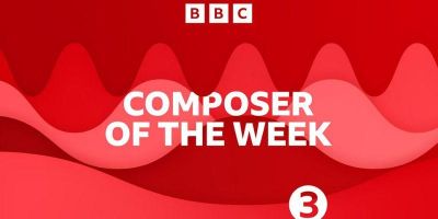 A graphic made up of a variety of tones of red for the background. White text in the middle reads 'BBC 3 Composer of the Week'