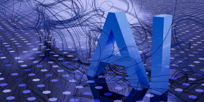 3D rendered ai text on dark digital background