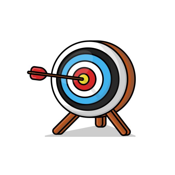 A cartoon of an arrow in the bull's eye of a target