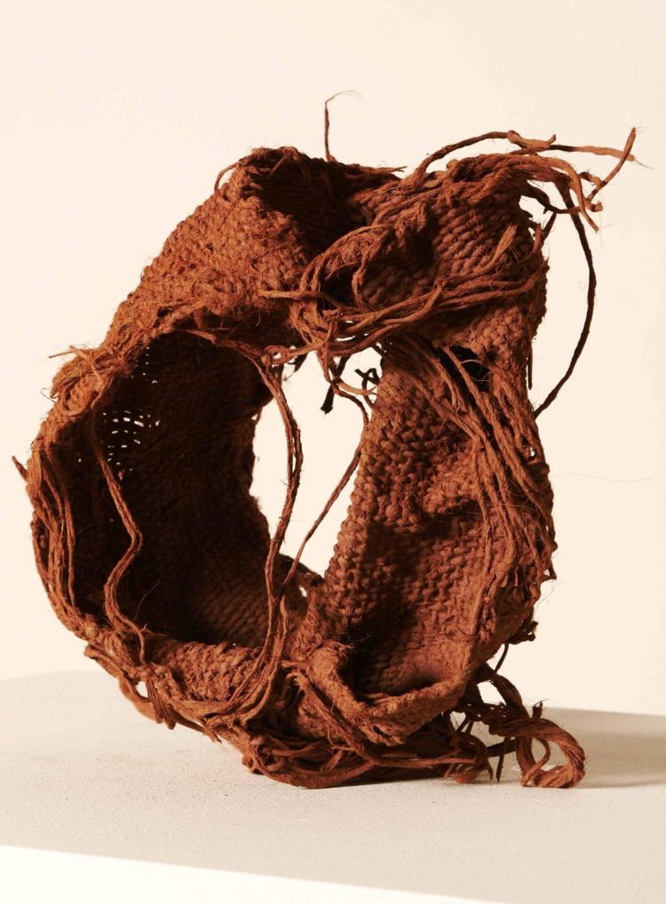 Artwork by Alice Boot, created using burlap and clay