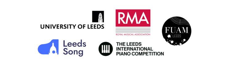 collage of logos including university of leeds, RMA, leeds song, leeds piano, and fuam