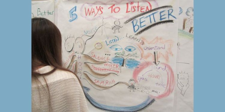 A person looking at a comment board. Comments are about the importance of listening