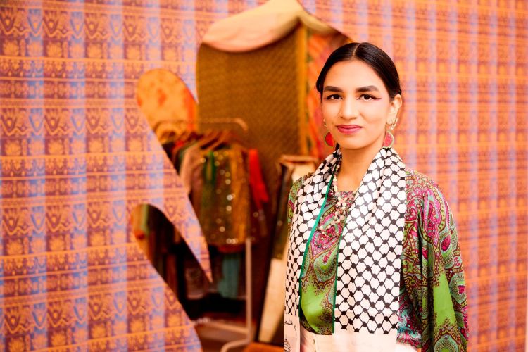 Saba Siddiqui with her installation 'Defiance My Way' in The Stanley & Audrey Burton Gallery