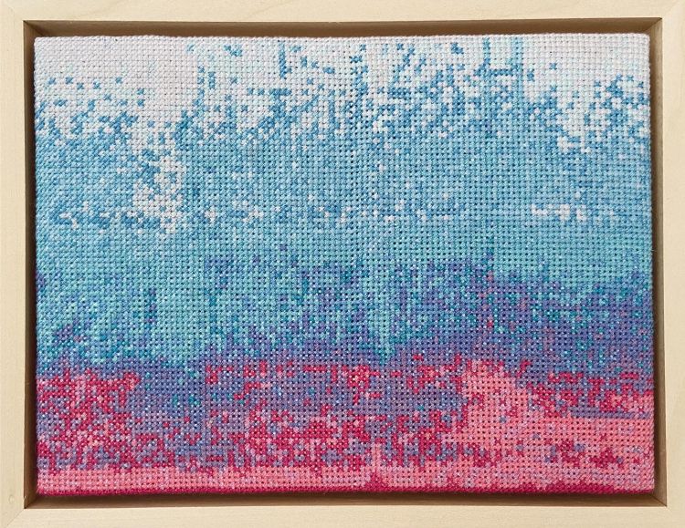 Michelle Duxbury, The Outpouring II, 2020. Cotton thread, cross stitch fabric, audio. Courtesy of the artist.