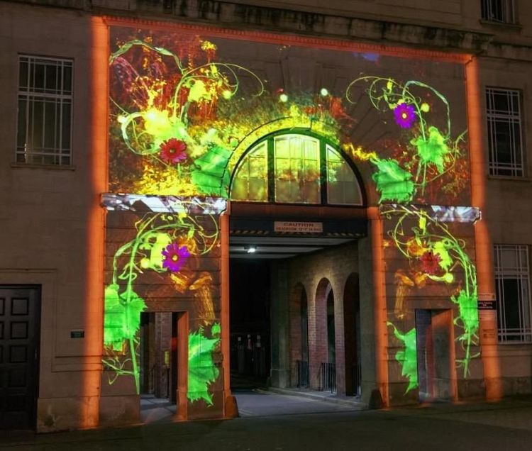 Hannah Guy's projection 'Light can also Rhyme' at Light Night 2023
