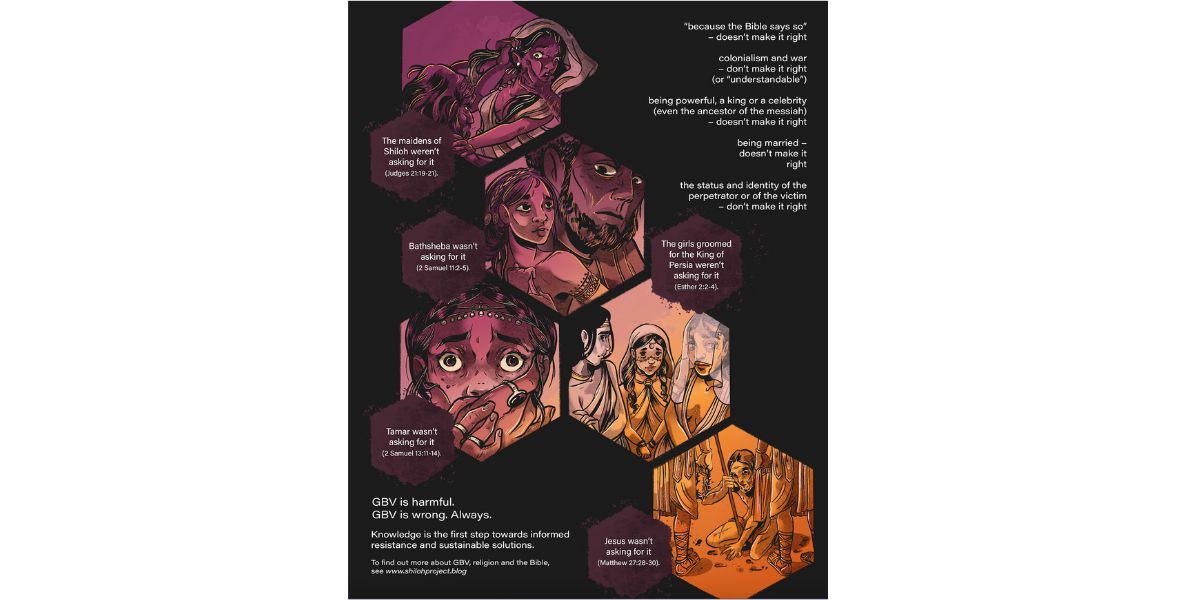 A poster of illustrations of gender-based sexualised violence in the Bible