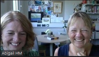 Screenshot of Jane Marriot and Abigail Harrison Moore at the online final of Discover ARTiculation Challenge 2022