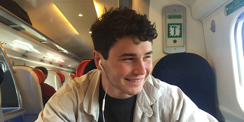 Jasper Clow on a train journey in Leeds