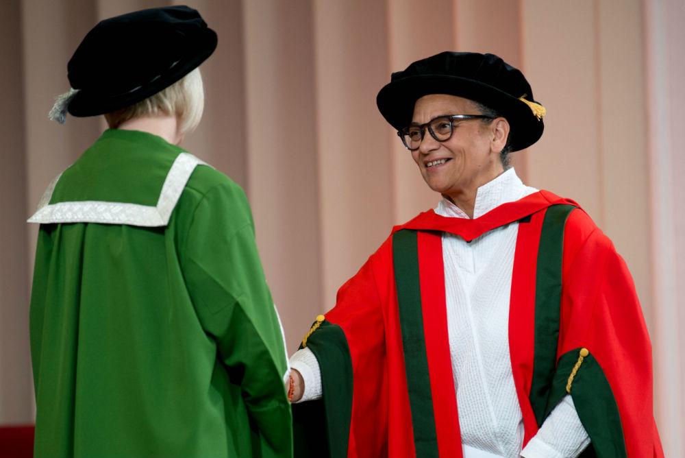 Professor Lubaina Himid receiving her honorary degree at the University of Leeds