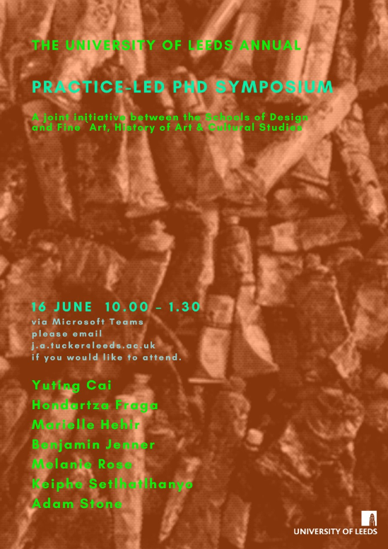 Flyer for Practice-led PhD Symposium 2020 with event details