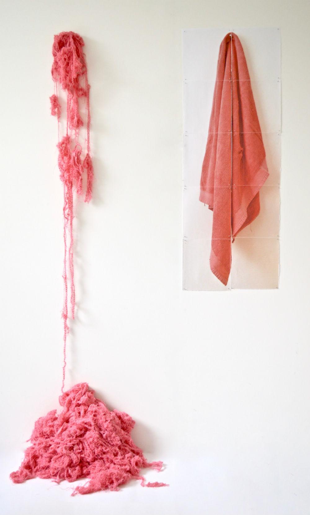 Poppy Jones-Little, the lump of stuff which makes her up, deconstructed towel with image of ripped towel, 59.4 x 104.2 x 131 cm, 2020