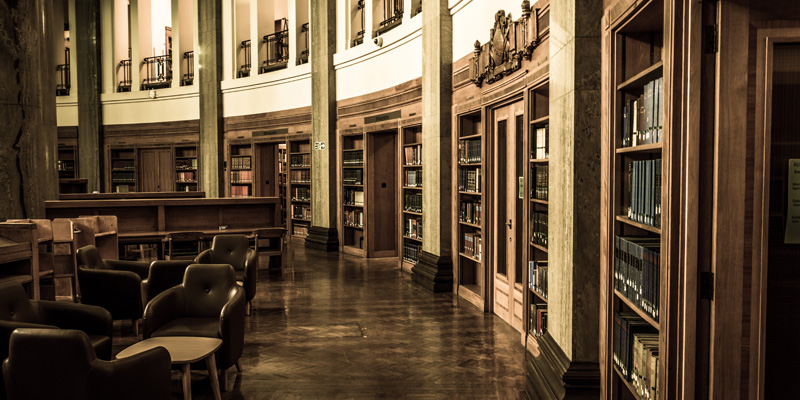 Shelves of books at the Brotherton Library