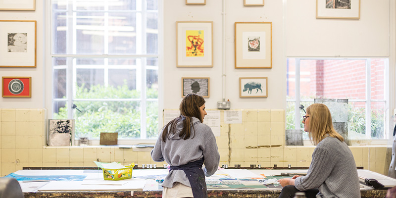 Students in a print workshop