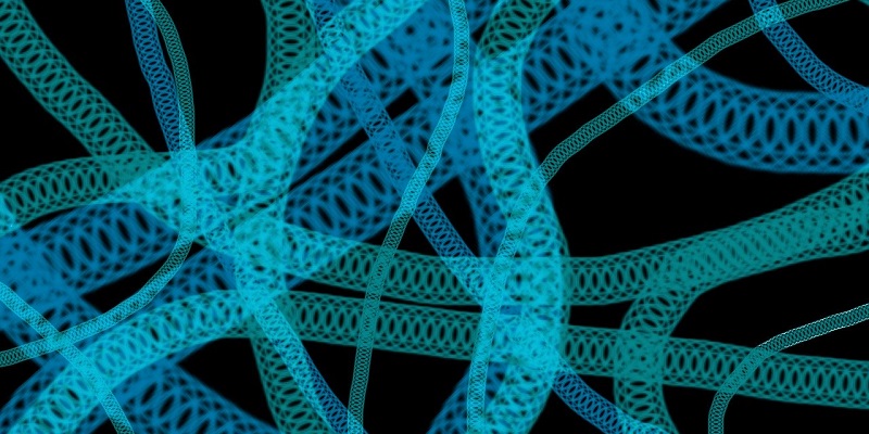 Abstract image of swirling blue lines representing DNA