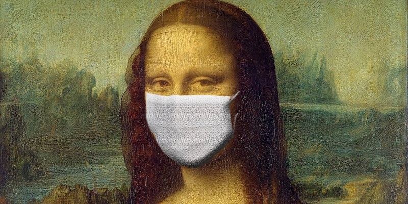 Parody of Mona Lisa - wearing PPE face mask