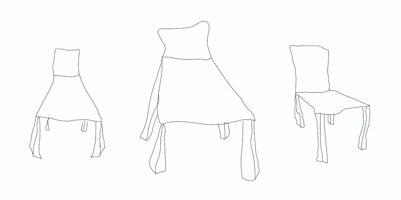 Line drawing of three chairs