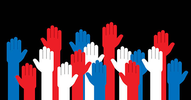 Red, white and blue hands up