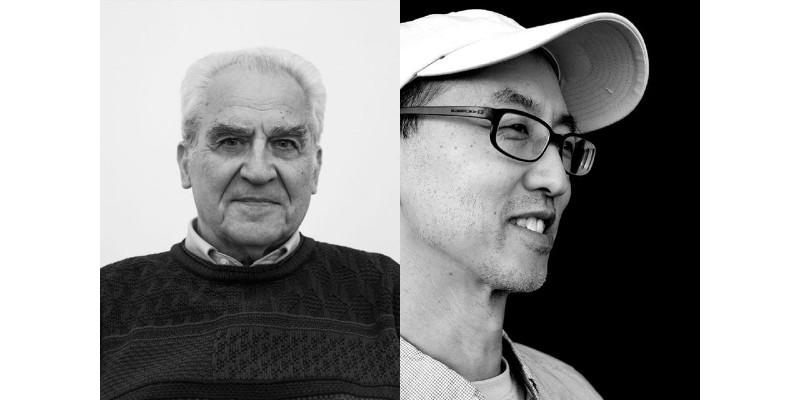 Black and white photographs of Luis Camnitzer in 2018 (photo by Ross Collab) and Tan Lin in 2014 (photo by Cybelle Knowles)