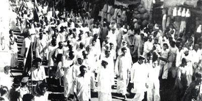Protest in New Delhi, black and white.