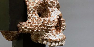 Detail from a terracotta sculpture of a skull by Cesar Cornejo