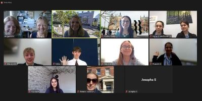 Screenshot of finalists and judges at the online final for the Discover ARTiculation Challenge 2022