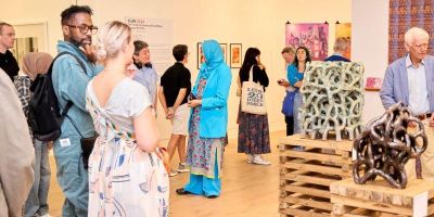 Exhibition launch event in a gallery