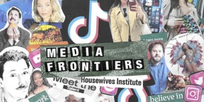 A collage of images with text reading 'Media Frontiers' in the middle