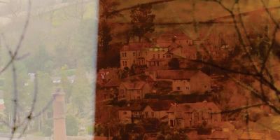Still from a video by Annie Greenwood, looking across a valley