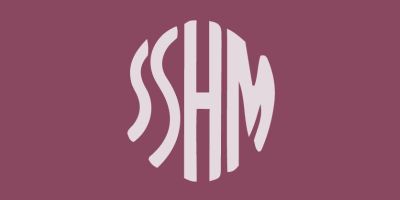 The letters SSHM stylised into a circular shape in light purple letters on a dark purple background