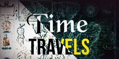 The words 'Time travel' layered over an ancient map.