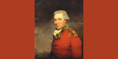 A nineteenth-century portrait showing a man in a white wig wearing a red military jacket