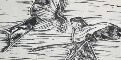 Block print of two birds