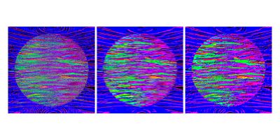 a repeated 3 images of a distorted circle in a square with a bright blue background