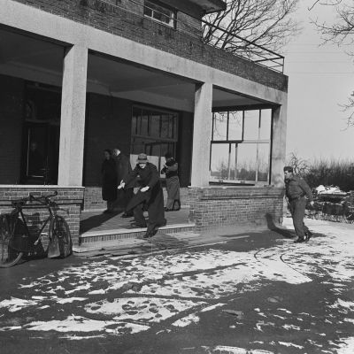 A photograph of a 1948 Dutch reconstruction of the Venlo Incident, which took place in November 1939. A German SD deception operation resulted in the kidnapping of two British Secret Information Service officers on the Dutch-German border. Image credit: N