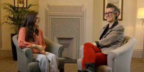 A screenshot of the video, Masters student Shreya and Dr Kimberly Campanello sit besides one another in mid conversation.