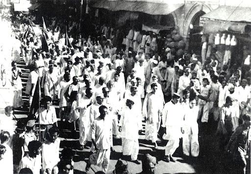Protest in New Delhi, black and white.