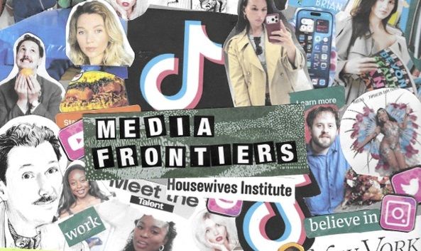 A collage of images with text reading 'Media Frontiers' in the middle