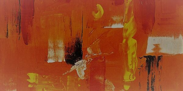 Abstract painting of orange, brown and yellow colours