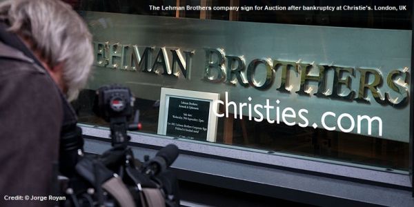 The Lehman Brothers company sign for Auction after bankruptcy at Christie's. London, UK
