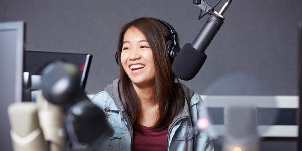 Student in a radio studio
