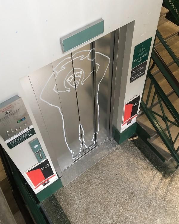 Art installation by Jo Nash located on a lift door