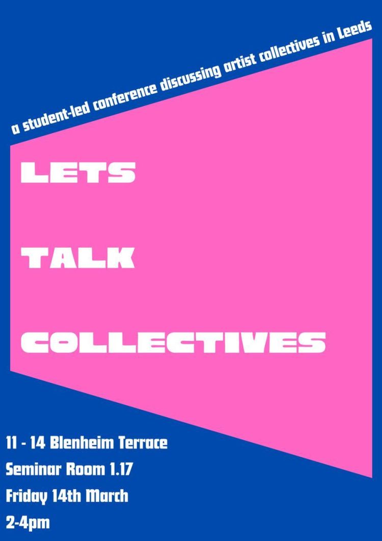 Poster for an event called Let's Talk Collectives with a blue and pink background