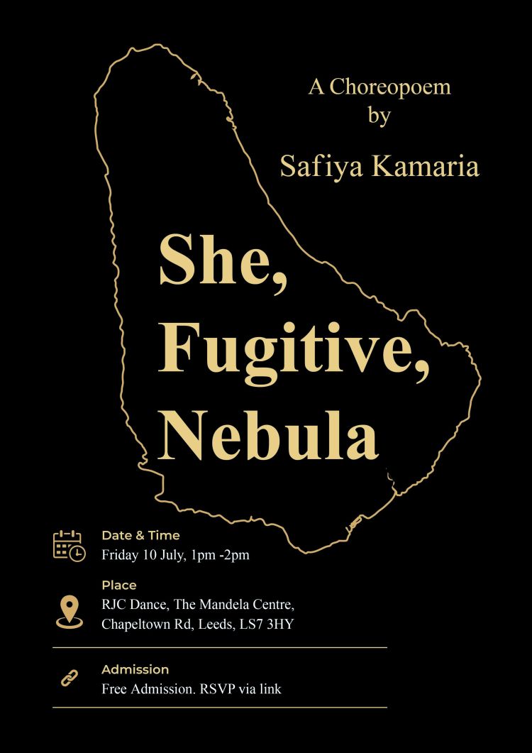 Poster for performance of She, Fugitive, Nebula