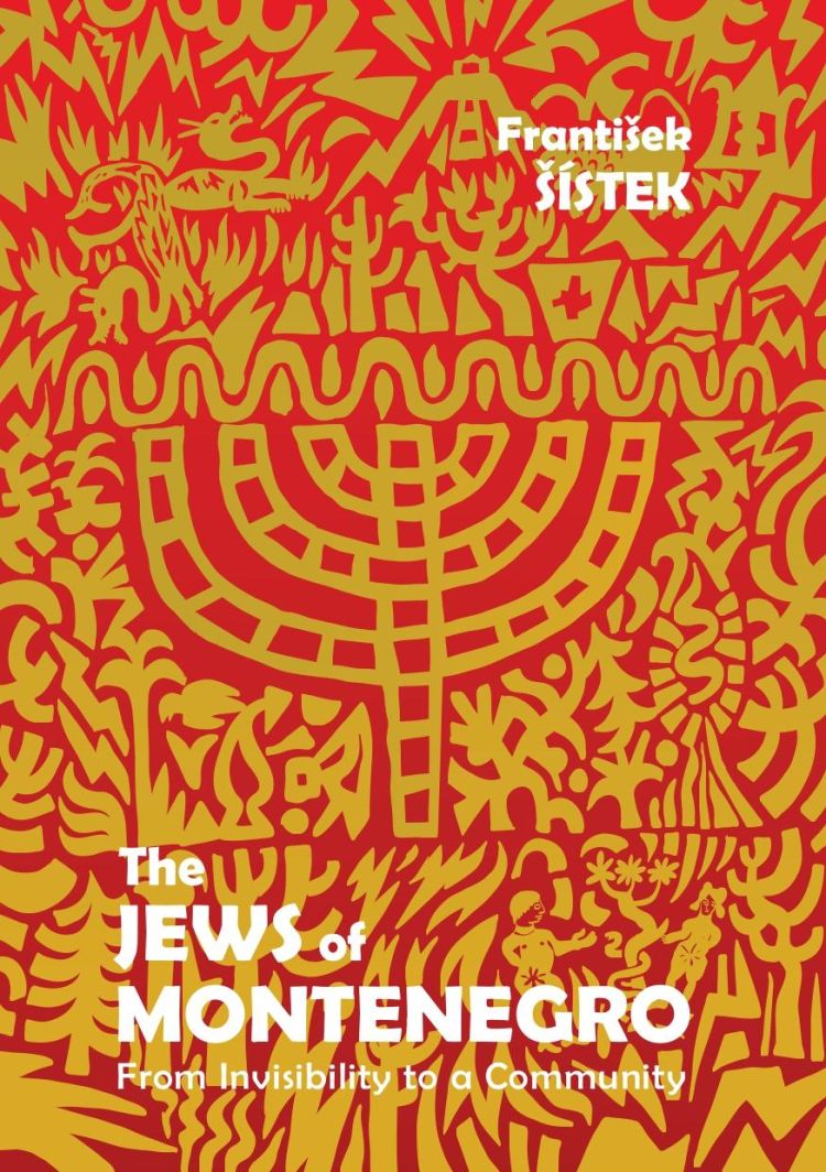 Book cover with central motif of a menorah based on the decorations from a Jewish tomb discovered in the necropolis of the Roman town of Dioclea, near present day Podgorica.