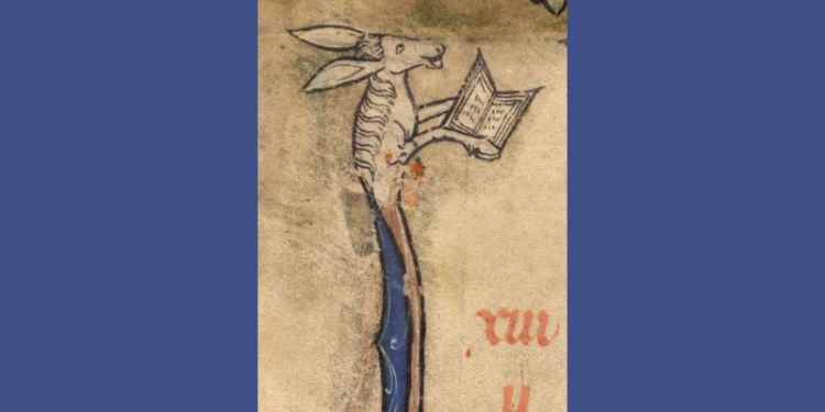 A donkey reading a book in a medieval manuscript