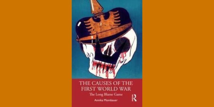 The cover of the Long Blame Game by Annika Mombauer. A skull wears a WWI army helmet.