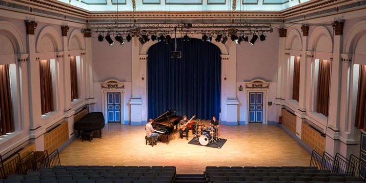 School of Music, Clothworkers Centenary Concert Hall with instruments set up