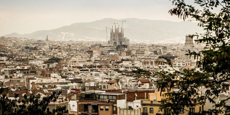 A rooftop view of the Barcelona cityscape